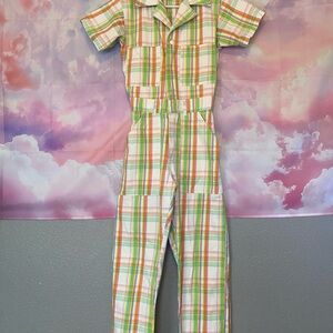 BBP BIG BUD PRESS spring plaid tablecloth lawn chair picnic plaid jumpsuit XS